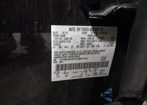 2013 Ford Explorer Xlt z USA, uszkodzony, nr VIN 1FM5K8D87DGB91102